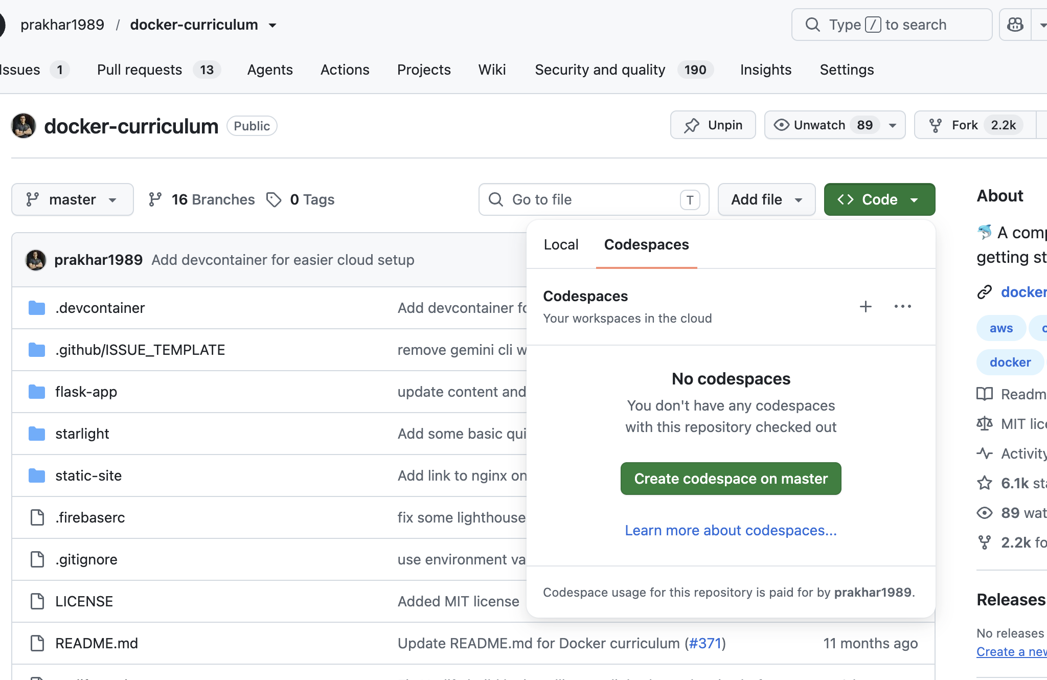 GitHub Codespaces setup